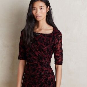 Anthropologie Maeve Elorn Dress Wine & Black Lace